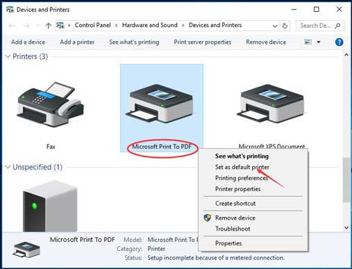 Виртуальный принтер Microsoft Print to PDF