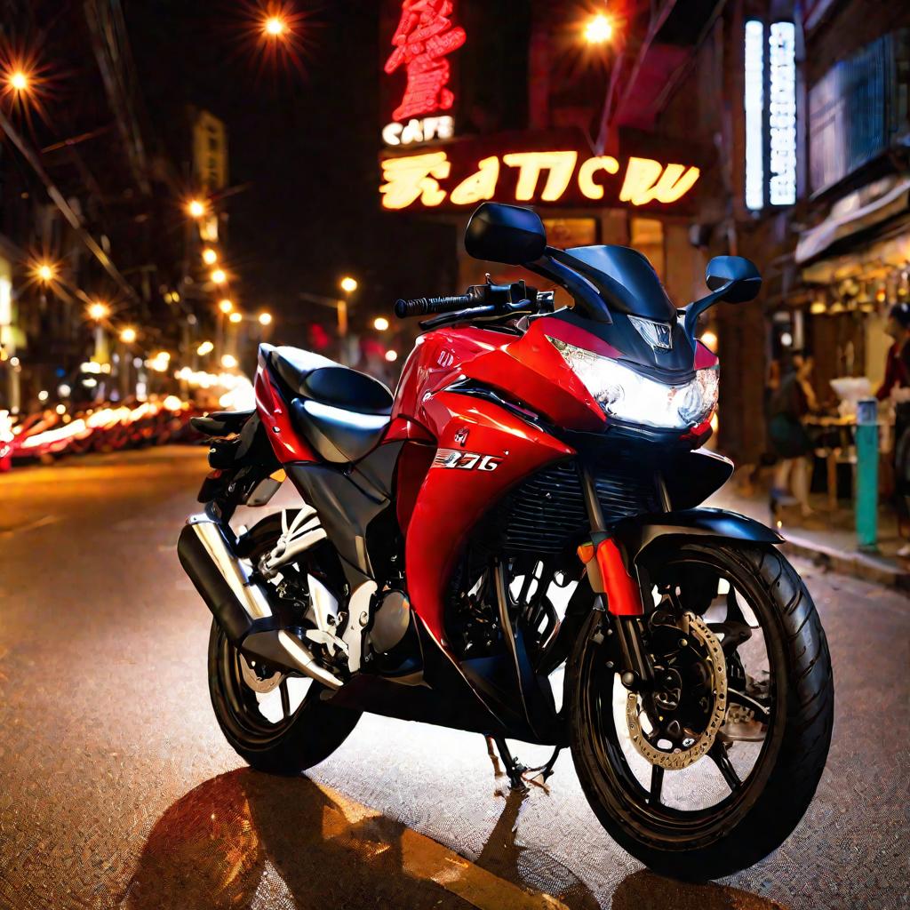 Мотоцикл Honda CBR 125 ночью на улице города