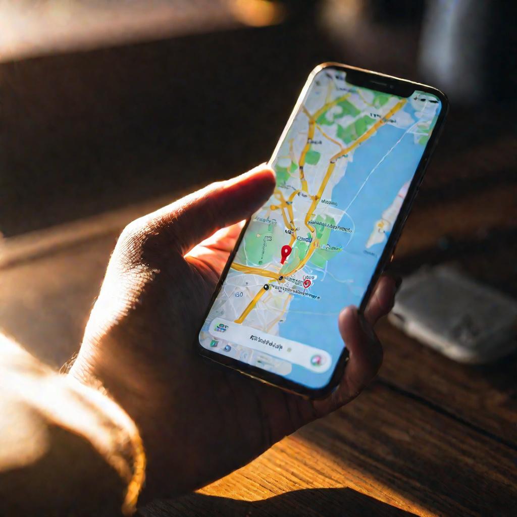Смартфон с приложением определения местоположения