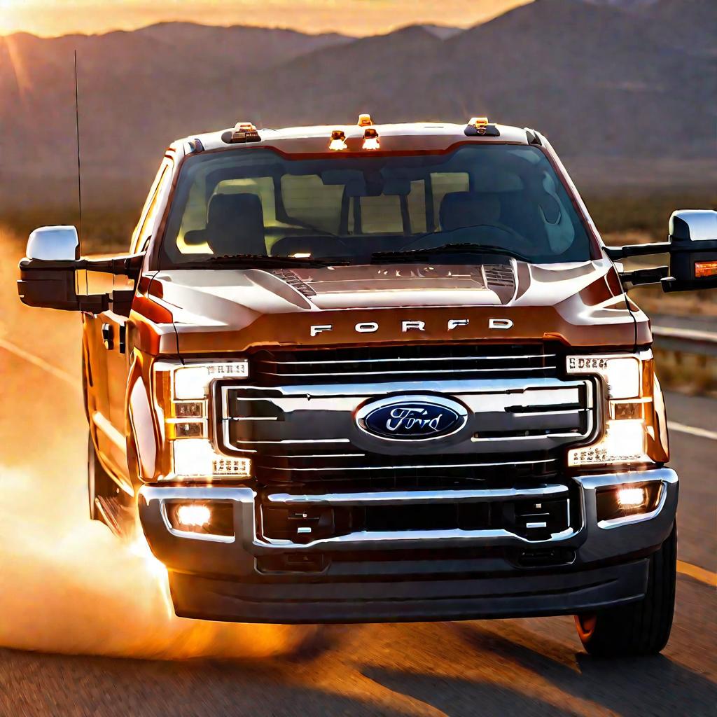 Фронтальный вид Ford F-350 на шоссе