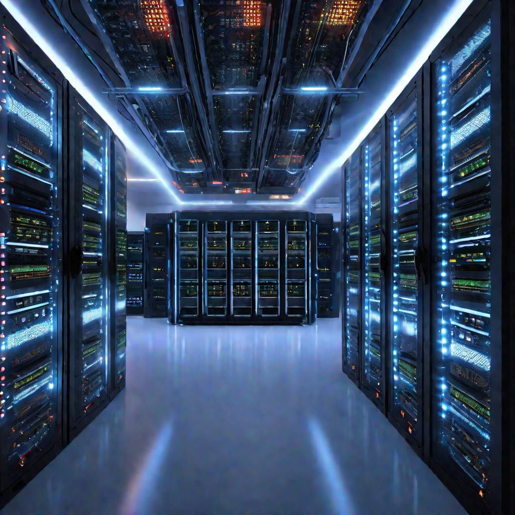 Серверная комната дата центра с сотнями серверов