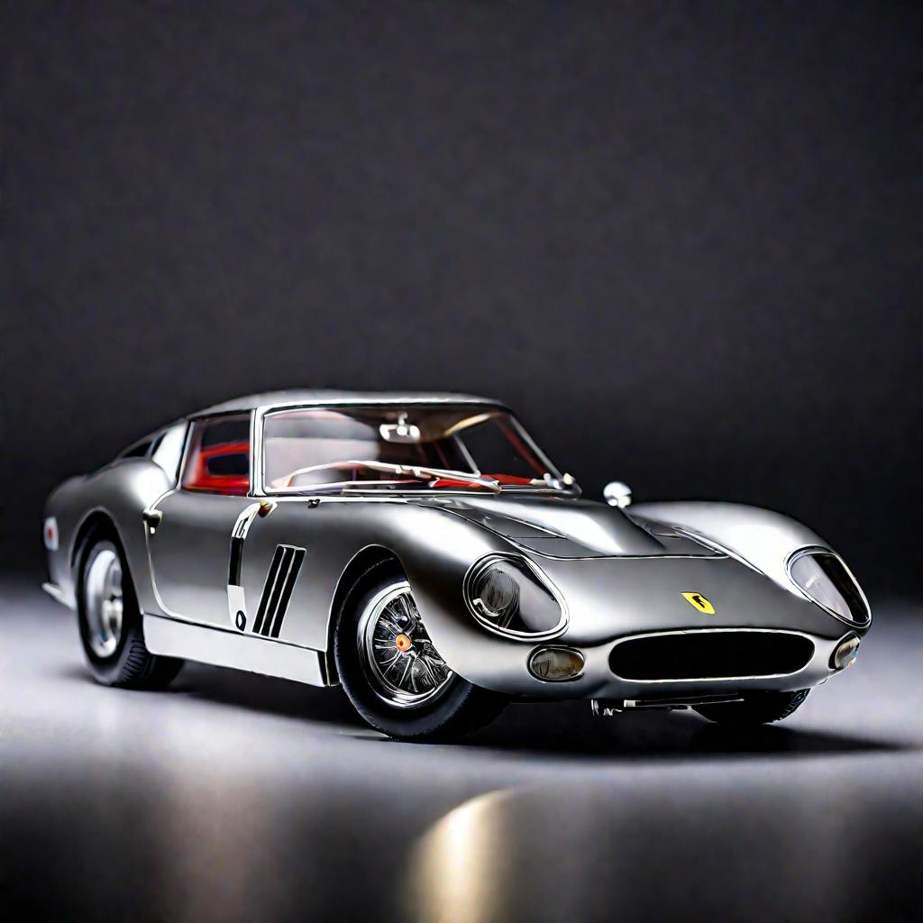 Темный крупный план масштабной модели Ferrari 250 GTO 1963 года от Kyosho