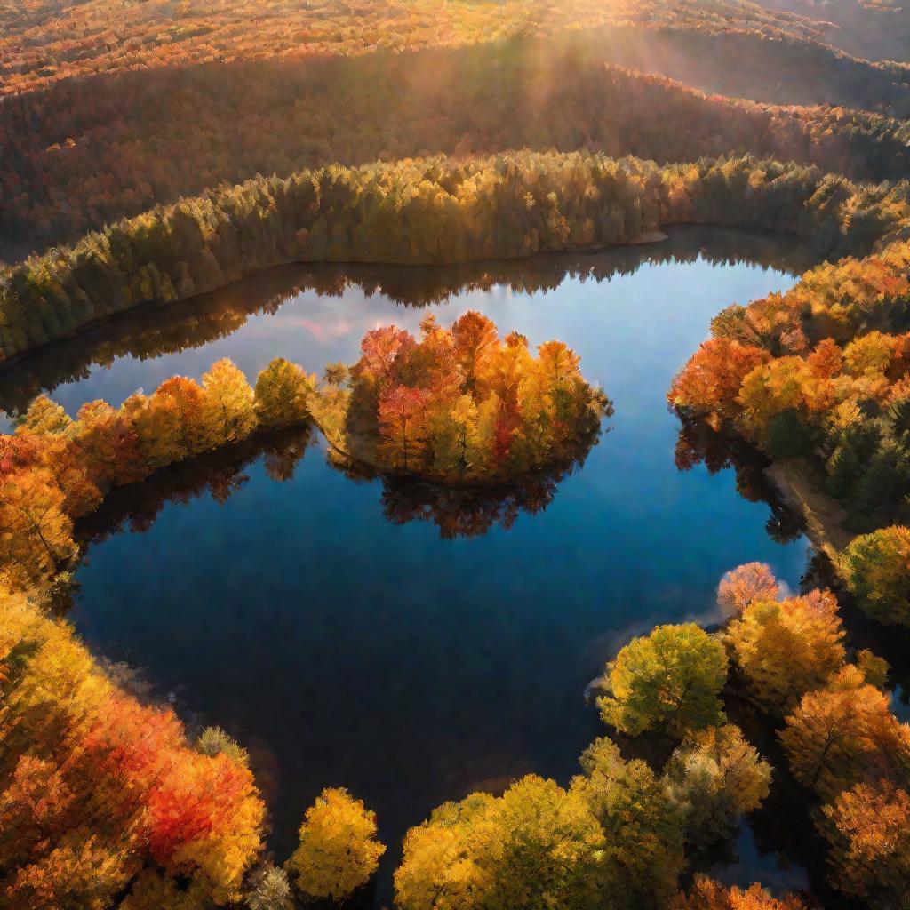 Озеро, окруженное осенней листвой