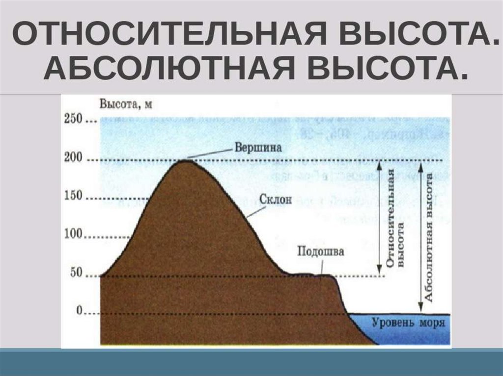 По изображению холмов определи их абсолютную и относительную высоту ответ запиши цифрами